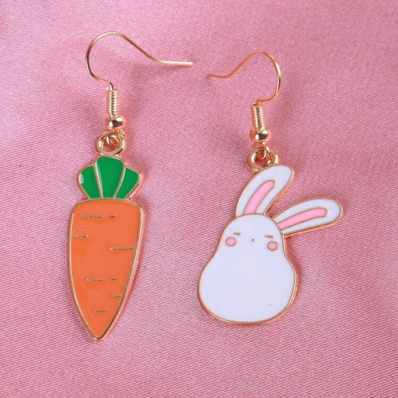 None Jewelry - Y2K Lolita Pastel Goth Bunny Mismatched Easter Charm Lolita Goth Dangle Earrings